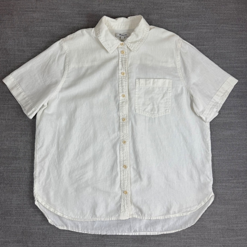 Madewell Womens White Cotton Kapok Short Sleeve Button Down Shirt Size M Capsule